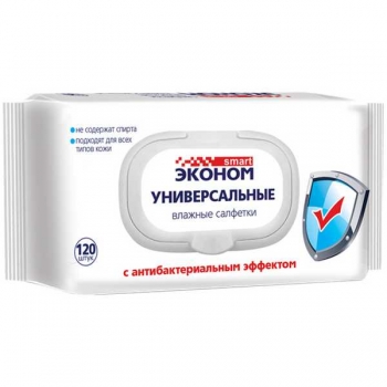 Салфетки влажные для всей семьи Эконом smart, 15*20см, 120шт., с пластиковым клапаном арт.30648