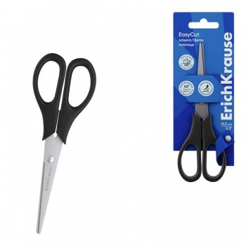 Ножницы ErichKrause EasyCut 13,5 см, черные, карт. блистер арт.21919