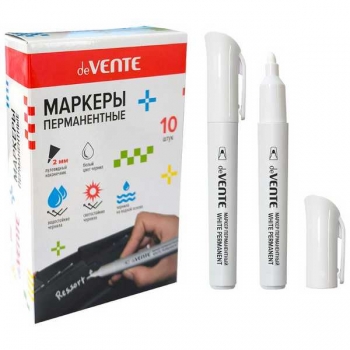 Маркер-перманент deVENTE 2 мм, круглый корпус, пулевидный наконечник, белый арт.5043614