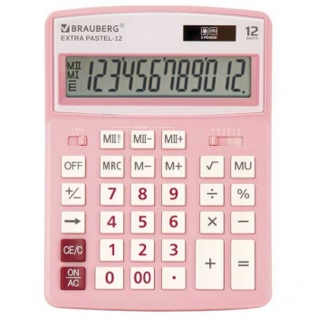 Калькулятор BRAUBERG EXTRA PASTEL-12-PK 12  разр., 206х155мм, двойное питание, розовый арт.250487