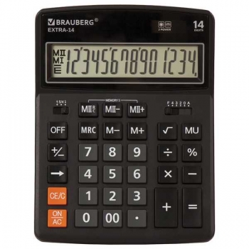 Калькулятор BRAUBERG EXTRA-14-BK 14  разр., 206х155мм, двойное питание, черный арт.250474