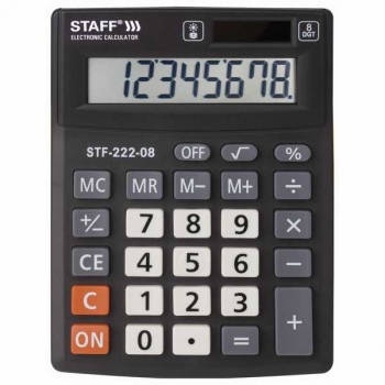 Калькулятор STAFF PLUS STF-222 8 разр., 138х103мм (компактный), двойное питание, черный арт.250418