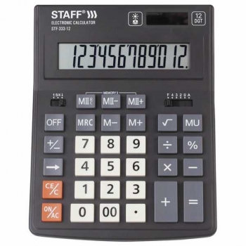 Калькулятор STAFF PLUS STF-333 12 разр., 200х154мм, двойное питание, черный арт.250415