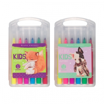 ФЛОМАСТЕРЫ C УТОЛЩЕННЫМ СТЕРЖНЕМ JUMBO KIDS, 12 ЦВ. В ПЛАСТИКОВОМ ПЕНАЛЕ арт.32-0033