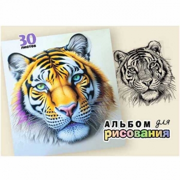 Альбом для рисования Тигр А4 (290х197 мм) 30л, на склейке арт.23с362.1