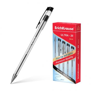 Ручка шариковая ErichKrause® ULTRA-20, цвет чернил черный (в коробке по 12 шт.) арт.13876