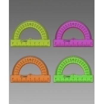 Транспортир 08см  флю прозр. 4цв арт.ТР01