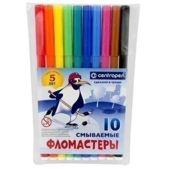 Фломастеры 10 цв. ПИНГВИНЫ (смываемые) в пласт. уп.  арт.7790 1086