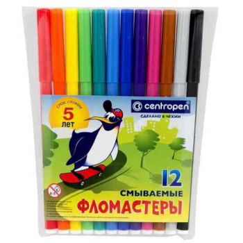 Фломастеры 12 цв. ПИНГВИНЫ (смываемые) в пласт. уп.  арт.7790 1286