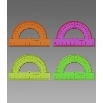 Транспортир 10см 180* флю прозр. 4цв. с отл. шкалой арт.ТР21