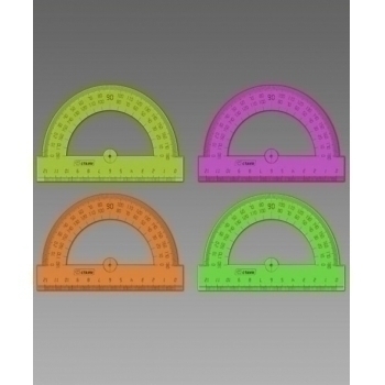 Транспортир 12см 180*  флю прозр. 4цв арт.ТР34