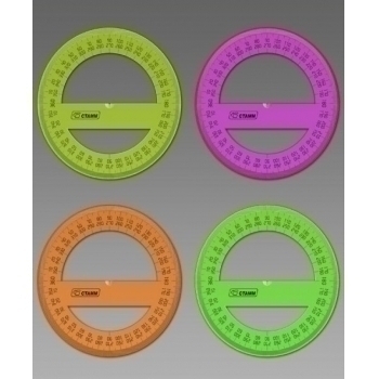 Транспортир 360* 10см флю прозр. 4цв. арт.ТР41