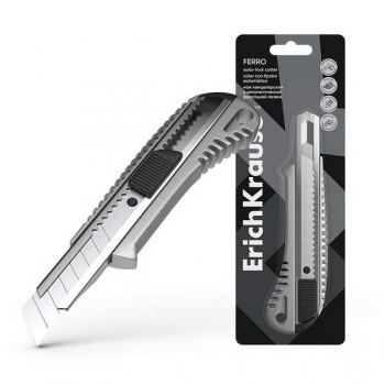 Нож канцелярский ErichKrause металлический, auto-lock (18мм) дв. блистер арт.19158