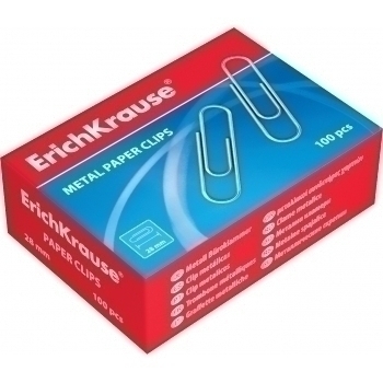 Скрепки ErichKrause металлические оцинкованные 28мм, 100шт, в карт. коробочке арт.7855