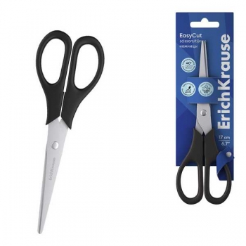 Ножницы ErichKrause EasyCut 17 см, черные, карт. блистер арт.14861