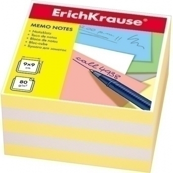 Блок для заметок цветной 9*9*5 ErichKrause желтый с белыми прослойками арт.2721