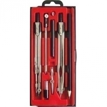 Готовальня (08 пр.) (ц-ль,ц-ль разм.,кронц-ль 2шт,удл-ль,грифель,вставка иг.,адаптер) в пласт.футл. арт.НЧ8-70-60