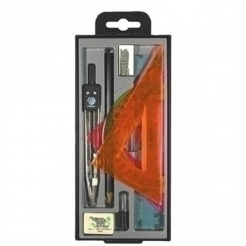 Готовальня (09 пр.) (циркуль,грифель,кар-ш,точ-ка,ластик,треуг-к,тр-р,линейка) в пласт.футляре арт.НЧ9-30-60