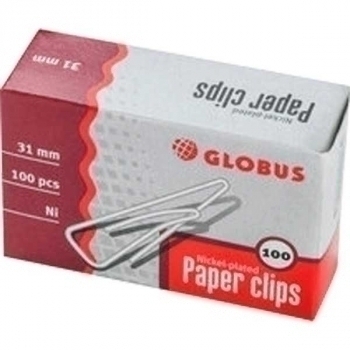 Скрепки канцелярские L31 мм, 100 шт., треугольные,  никелированные с загнутым краем, карт. уп.  арт.С31-100Н