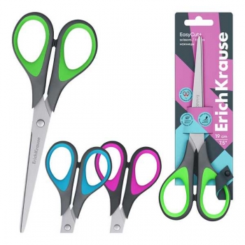 Ножницы ErichKrause EasyCut+ 19 см, двуцветные кольца, карт. блистер арт.35100