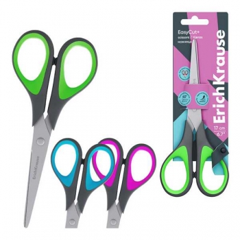 Ножницы ErichKrause EasyCut+ 17 см, двуцветные кольца, карт. блистер арт.35099