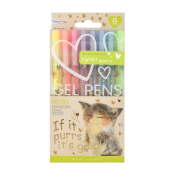 НАБОР ГЕЛЕВЫХ РУЧЕК NEON.МИЛЫЙ КОТИК,  0.8 мм, 8  цветов арт.20-0365