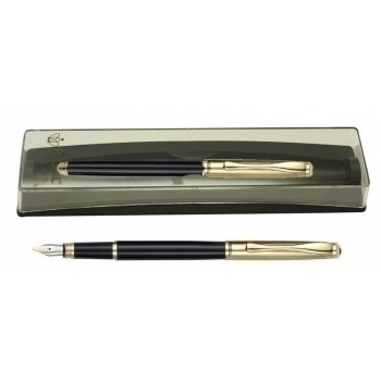 Ручка REGAL 122 перьевая (серия Edward) в футляре, черный корпус, золотой колпачок арт.PB10-122-919F