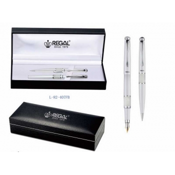 Ручка REGAL 82 набор (шариковая+перьевая) в футляре (серия William), корпус жемчужного цвета арт.L-82-407FB