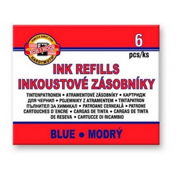 Баллончики для перьевой ручки KOH-I-NOOR, 38мм, синие,  6шт./наб.  арт.9991006001KS