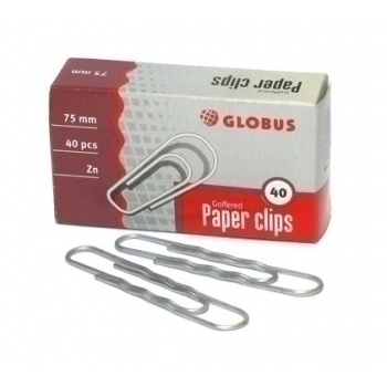 Скрепки канцелярские L75 мм, 40 шт. гофр. оцинк. карт. уп. арт.Г75-40Ц