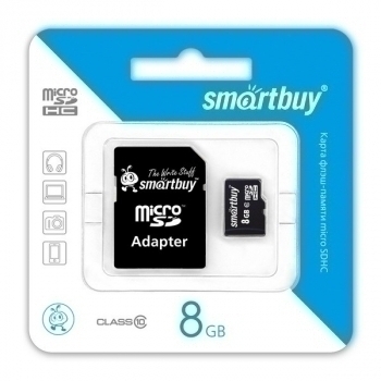Карта памяти micro SDHC (флэш-накопитель) 16Gb Class 10 Smartbuy с адаптером SD арт.SB16GBSDCL10-01