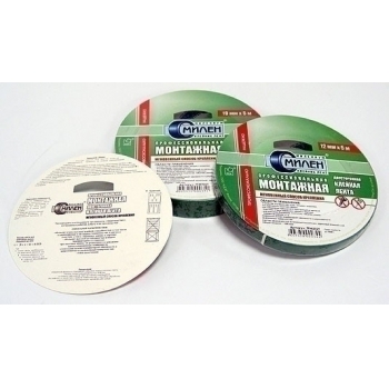 Скотч-лента двусторонняя на пенной основе 12мм х 5м, черная арт. Милен/12 черн