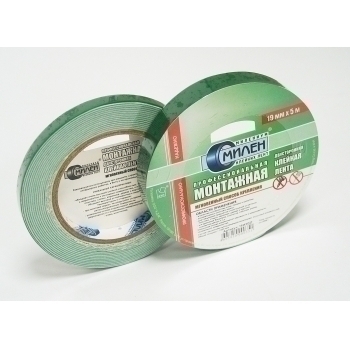 Скотч-лента двусторонняя на пенной основе 19мм х 5м, белая арт. Милен/19 бел