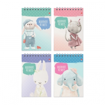 Блокнот А6 40л на гребне KIDS в клетку, ассорти 4 вида арт.3-40-733