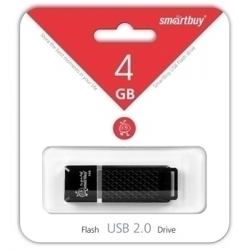 Карта памяти USB (флэш-накопитель)  4Gb Smartbuy Quartz series Black USB 2.0 Flash Drive с колпачком арт.SB4GBQZ-K