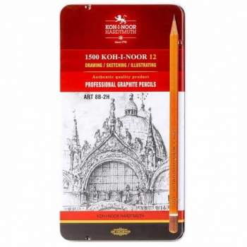 Карандаш KOH-I-NOOR 1500  12 шт./наб. ART 8B-2Н в мет.пенале арт.1502012008PL