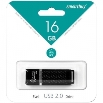 Карта памяти USB (флэш-накопитель) 16Gb Smartbuy Quartz series Black USB 2.0 Flash Drive с колпачком арт.SB16GBQZ-K