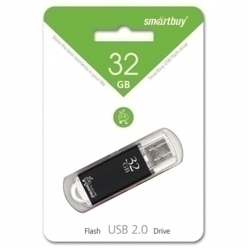 Карта памяти USB (флэш-накопитель) 32Gb Smartbuy V-Cut Black с колпачком USB 2.0 Flash Drive (метал.корп) арт.SB32GBVC-K