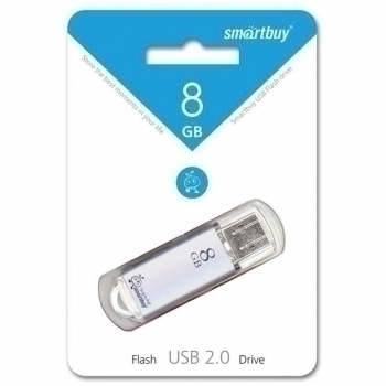 Карта памяти USB (флэш-накопитель)  8Gb Smartbuy V-Cut Silver с колпачком USB 2.0 Flash (металл. корпус) арт.SB8GBVC-S