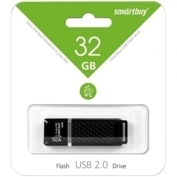 Карта памяти USB (флэш-накопитель) 32Gb Smartbuy Quartz series Black USB 2.0 Flash Drive с колпачком арт.SB32GBQZ-K