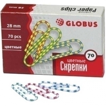 Скрепки канцелярские L28 мм, 70 шт. цветные Зебра, карт. уп. арт.С28-70ПЗ