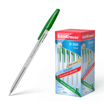Ручка шариковая ErichKrause® R-301 Classic Stick 1.0, цвет чернил зеленый (в коробке по 50 шт.) арт.43187