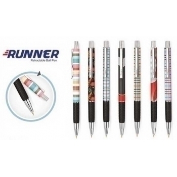 Ручка Montex автомат. Runner с син. cтержнем мет.клип, мет наконечник , резин. держатель, корпус ассорти арт.Runner