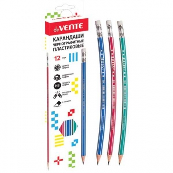 Карандаш deVENTE HB ч/гр. с ластиком, шестигранный, пластиковый корпус, ассорти, арт. 5032318