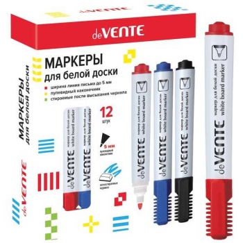 Маркер для белой доски deVENTE шир.5,0 мм, круглый корпус, пулевидный наконечник, КРАСНЫЙ арт.5040304