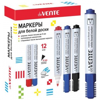Маркер для белой доски deVENTE шир.5,0 мм, круглый корпус, пулевидный наконечник, синий арт.5040305