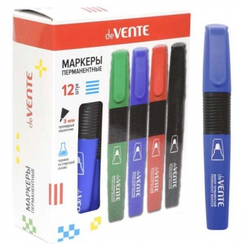 Маркер-перманент deVENTE 4 мм, круглый корпус с каучуковыми вставками, пулевидный наконечник, синий арт.5043327