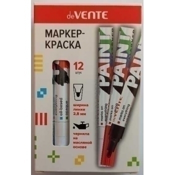 Маркер-краска deVENTE БЕЛЫЙ 2,8 мм, пулевидный наконечник,  круглый алюминиевый корпус,  масляная основа арт.5043400