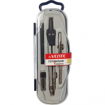 Готовальня deVENTE (05 предметов) (ц-ль,грифель,удл-ль,кронци-ль,адаптер)в пласт.футляр с прозр. крышкой арт.5093303