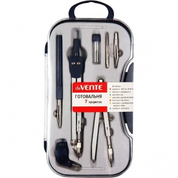 Готовальня deVENTE (07 предметов)(циркуль, отвертка, графит,удл-ль,каранд,иголь.вставка,кронцирк.)пласт.фут. арт.5093305 Готовальня deVENTE (07 предметов)(циркуль, отвертка, графит,удл-ль,каранд,иголь.вставка,кронцирк.)пласт.фут. арт.5093305